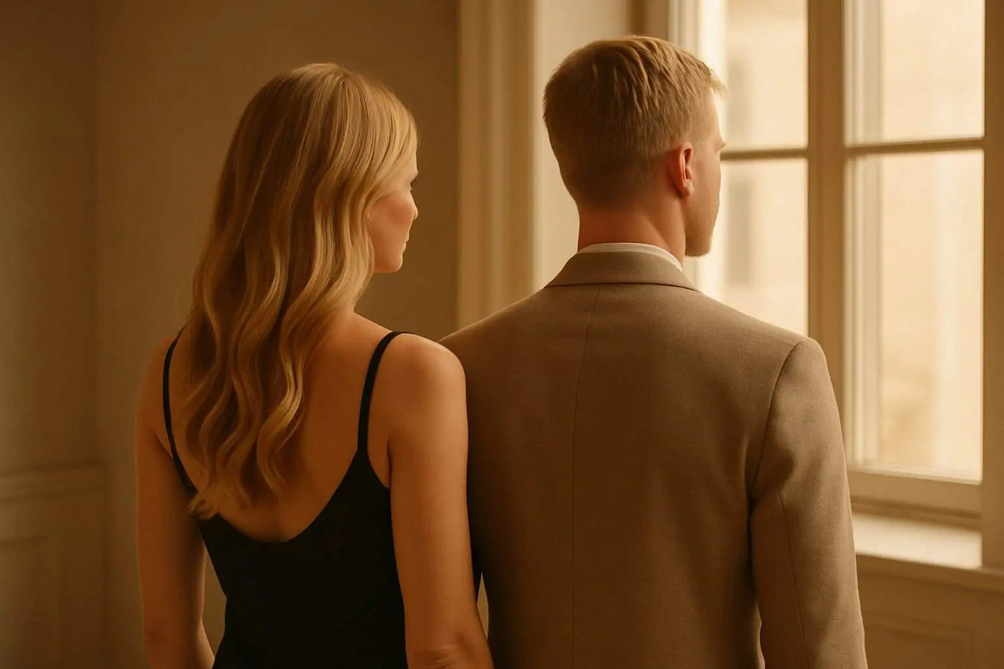 Mann und Frau schauen in ein Fenster