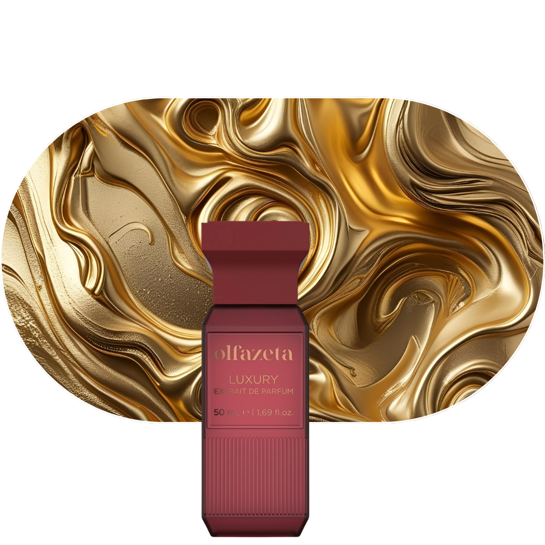 Chogan Parfum 118 Flakon vor goldenem abstraktem Hintergrund, luxuriöser blumig-ambra Duft mit Jasmin, Ambergris und Zedernholznoten.
